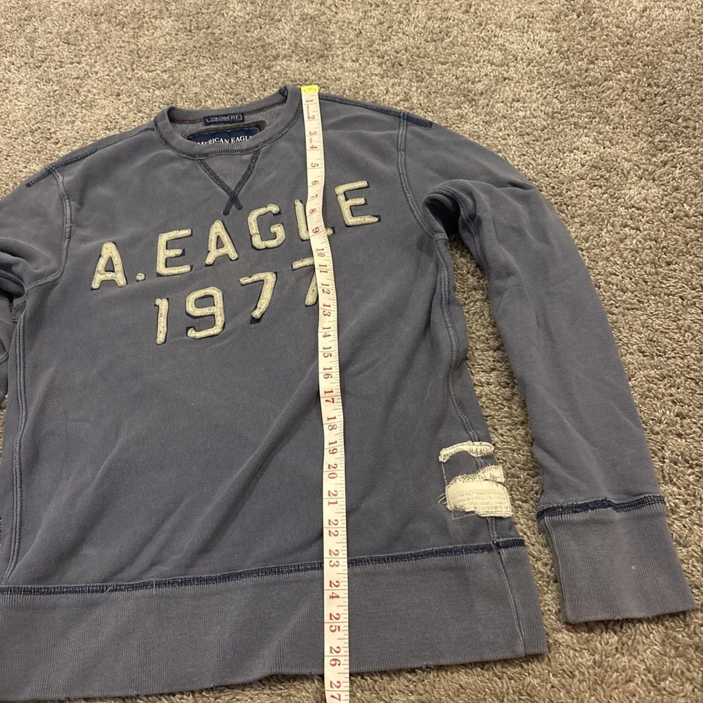 American Eagle Sweatshirt Mens Blue Vintage Fit Crewneck Eagle Fleece 1977 Small
